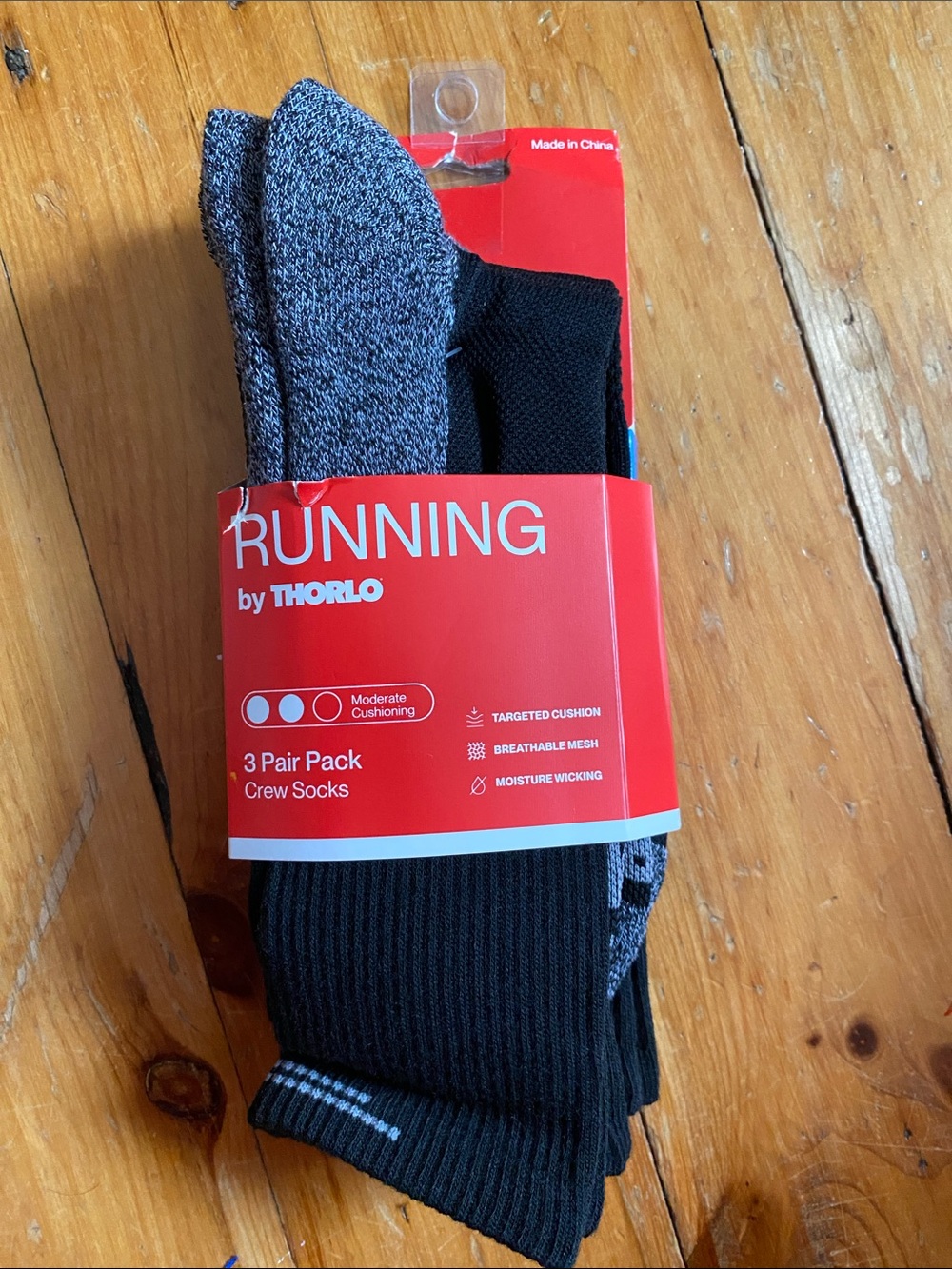 Thorlo Men's Running Crew Socks - originally $45! Black & Gray (3 Pack) NWT